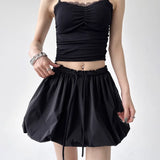 Stetnode Korean Vintage Mini Balloon Skirt Women Summer Streetwear Fashion High Waist A-line Cute Sexy Drawstring Pleated Bubble Skirt