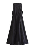 Stetnode Women Elegant Solid Long Dresses 2024 Summer Zipper Sleeveless Oversized Dresses Fashion Party Vestidos