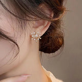 Stetnode Luxury Imitation Pearl Zircon Snowflake Drop Earrings for Women Full Rhinestone Christmas Tree Earrings Girls Party Jewelry Gift