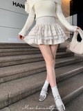 Stetnode Kawaii Sweet Mini Cake Skirt Female High Waist Korean Fashion Casual Ruffles Lace Patchwork Lolita A-line Skirt