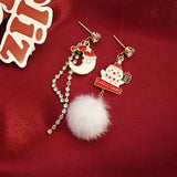 Stetnode Christmas Long Tassel Hairball Drop Earrings for Women Cute Asymmetric Elk Santa Claus Bear Earring Girls New Year Party Jewelry