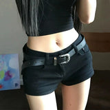 Stetnode Y2k Black Sexy Gothic Denim Shorts Women Skinny High Street Low Waist Summer Streetwear Chic Punk Style Fashion Hotsweet Ladies