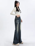 Stetnode Blue High Waist Skinny Pants Jeans Women Autumn High Street Slimming Trumpet Denim Pants Retro Extended Version Horseshoe Pants