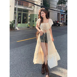 Stetnode Y2K Slash Neck Midi Dress Women Streetwear Ruffles Long Robe Korean Vacation Bandage One Pieces Dresses Summer Vestidos