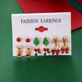 Stetnode 6 Pairs/Lot Christmas Earrings for Women Trendy Xmas Tree Santa Claus Elk Bow Ribbon Earring Set Party Holiday New Year Jewelry