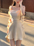 Stetnode 2024 Spring and Summer outfitElegant Sleeveless Satin Mini Dress Women  Summer Korean Short Design Spaghetti Strap Vintage Fairy Sweet Female Clothing