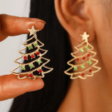 Stetnode Christmas Full Rhinestone Snowflake Pearl Earrings for Women Colorful Hollow Xmas Tree Red Hat Ear Hook Earring New Year Jewelry