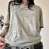 Stetnode 2000s Retro Aesthetic Baggy Tops Y2K Emo Star Graphic Oversized T-shirt Japanese Cyber Grunge Short Sleeve Loose Women Men Tees