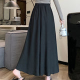 Stetnode Solid Color Casual Wide Leg Pants Women Spring Summer Soft Elastic High Waist Trouses Woman Pleated Skirt Pants Ladies