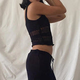 Stetnode Sexy Hollow Out Spaghetti Strap Camisole Chic Vintage Knitted Crop Tops Y2K Cute Backless Slim Fit Mini Vest Women Aesthetics