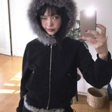 Stetnode American Style Fluffy Hoodie Sweatshirts Spring Autumn New Loose Zipper Tops Women Y2k Grunge  Long Sleeve Sweatshirt Mujer