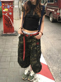 Stetnode Retro High Street Camouflage Pocket Cropped Jeans Baggy Jeans Women Harajuku Style Hip Hop Y2k Loose Cropped Jeans Streetwear