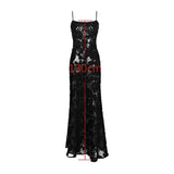 Stetnode Black Sexy See Through Dress Summer 2024 Elegant and Beautiful Dress Appliques Maxi Formal Lace Up Event Dress