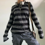 Stetnode y2k Aesthetic T Shirt  Women Grey Striped Long Sleeve Tops Gothic E Girl Punk Dark Academia Clothes Streetwear