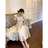 Stetnode Elegant Square Collar White Dress Summer Fashion Puff Sleeve Ruffle Dress for Women 2024 Chic Vintage Maxi Dresses 2024  New