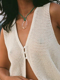 Stetnode Y2k Vintage Crochet Knit Vest Tops Women Sleeveless V-Neck Button Up Front Sweater Vest Teen Girls Slim Fit  Cutout Tank Top