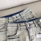 Stetnode Korean Style Hottie Low Rise Denim Shorts Summer Women's Feel Club Made Old Pocket Cotton Spring Straight Round Hip Denim Shorts