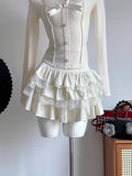 Stetnode Kawaii Sweet Mini Cake Skirt Female High Waist Korean Fashion Casual Ruffles Lace Patchwork Lolita A-line Skirt