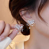 Stetnode Temperament Beautiful Firework Stud Earrings for Women Korean Imitation Pearl Rhinestone Snowflake Earring Girls Party Jewelry