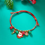 Stetnode Fashion Simple Handwoven Braided Christmas Bracelets for Women Enamel Metal Xmas Tree Santa Claus Adjustable Bracelet Jewelry