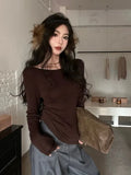 Stetnode Fashion Sexy Backless Lace Up Tops Mujer Early Autumn New Bottoming T-shirt for Women Y2k Slim Fit Long Sleeve Tee Shirt