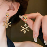 Stetnode Delicate Rhinestone Elk Earrings for Women Girls Korean Sweet Snowflake Deer Drop Earring Female New Year Jewelry Christmas Gift