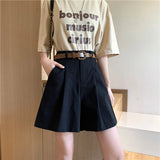 Stetnode Pure Cotton Suit Shorts Women Fashion Belt Black Wide Leg Shorts 3Xl Summer Ladies Korean Elegant White Baggy Short Pants