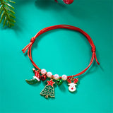 Stetnode Fashion Simple Handwoven Braided Christmas Bracelets for Women Enamel Metal Xmas Tree Santa Claus Adjustable Bracelet Jewelry