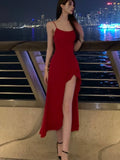 Stetnode Sexy Red Dress Women Korean Style Casual Sleeveless Vestidos Female Evening Party Prom Robe Elegant Split Irregular Clothes New