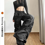 Stetnode Y2K Vintage Folds Wide Leg Trousers Women Diablo Style High Waist Drawstring Full Pants Unisex Bf Baggy Casual