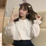 Stetnode Vintage Women White Shirt Preppy Style Fashion Elegant Female Long Sleeve Blouse Y2K Sweet Kawaii All Match Shirts