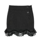 Stetnode Gothic Stripe Buttons Lace Patchwork Skirt