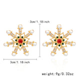 Stetnode Fashion Imitation Pearl Snowflake Earrings for Women Delicate Colorful Rhinestone Snowflake Stud Earring Christmas Jewelry Gift