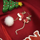 Stetnode Christmas Long Tassel Hairball Drop Earrings for Women Cute Asymmetric Elk Santa Claus Bear Earring Girls New Year Party Jewelry