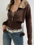 Stetnode Fur Trim Collar Sweaters Zipper Jacket