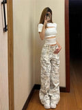 Stetnode American Retro Camouflage Cargo Pants Y2k E-Girl High Waist Straight Jeans for Women 2024 Sumemr New Loose Wide Leg