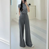 Stetnode Korean Fashion Women's Wide Leg Pants 2024 New Solid High Waist Office Trousers Ladies Chic Loose Grey Suit Pants Woman