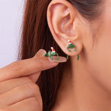 Stetnode Funny Piercing Frog Earrings for Women Creative Cute Animal Green Frog Christmas Hat Stud Earring Girls Party Daily Jewelry Gift