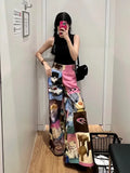 Stetnode American Street Cute Cartoon Print Pants for Women 2024 New Loose Wide Leg  Y2k Grunge High Waist Straight Trousers