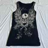 Stetnode Japanese Emo Lace Backless Crop Top 2000s Skull Wing Print Tank Tops Cyber Grunge Y2K Graphic Sleeveless Vest Women Clothes