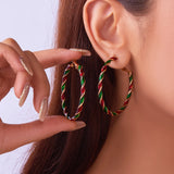 Stetnode Merry Christmas Red Green Twist Hoop Earrings for Women Girls Fashion Simple Round Circle Earrings Xmas New Year Jewelry Gifts