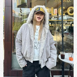 Stetnode American Retro Fur Collar Hooded Zipper Jacket Fashion High Street Zippered Hooded Jacket Harajuku Hip Hop Y2k Hooded Jacket