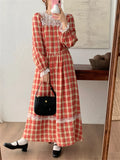 Stetnode   Autumn Retro A-Line Long Dress Plaid Chic Slim Princess Sweet New Gentle Office Lady High Street Full Sleeve