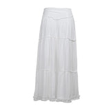 Stetnode Korean Sweet Cute Low Rise A-Line Long Skirts Y2K Aesthetic Frill Trim Maxi Skirt Summer Holiday Vintage Cottage Streetwear