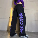 Stetnode Streetwear Jogging Sweatpants Women Harajuku Y2K Graffiti Print Loose Wide Leg Pants Bf Hip Hop Drawstring Casual Trousers