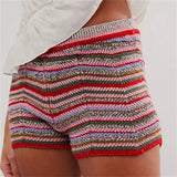 Stetnode Y2k Fairy Women's Knitted Brief Shorts Colorful Wave Striped Slim Fit Shorts Low Waist Micro Shorts 2024 Fall Loungewear