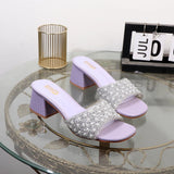 Stetnode Party Outfits Spring Outfits Rhinestone Slippers - Summer Fashion with Thick High Heel for Women