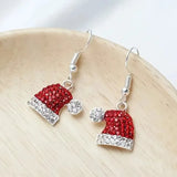 Stetnode Christmas Full Rhinestone Snowflake Pearl Earrings for Women Colorful Hollow Xmas Tree Red Hat Ear Hook Earring New Year Jewelry