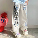 Stetnode Y2K Anime Print White Pants Women Harajuku Manga Subculture Wide Leg Trousers Japanese Style Kawaii Cartoon Sweatpants