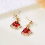 Stetnode Cute Small Christmas Earrings for Women Girls Enamel Rhinestone Xmas Tree Hat Boots Wreath Drop Earring New Year Accessoies Gift